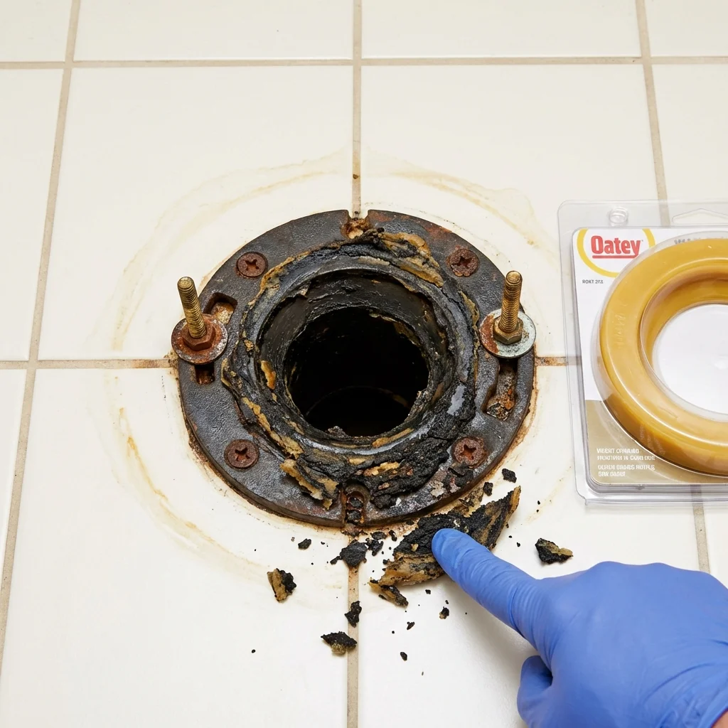 Failed wax ring showing water seepage at the base of a toilet in a Lebanon, PA home