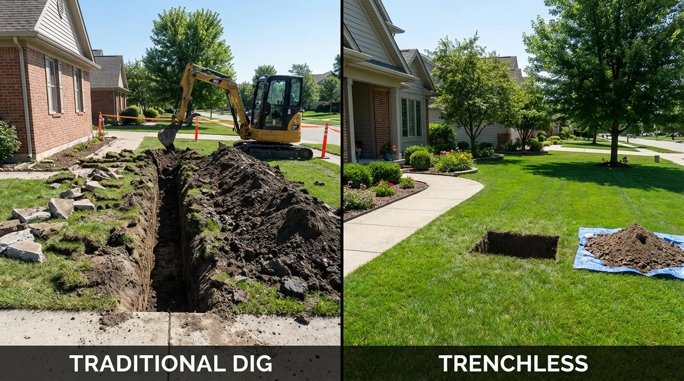 Trenchless sewer repair with minimal yard damage versus traditional excavation in Lebanon, PA